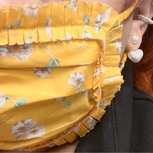 VAMPIRES WIFE Floral Yellow White Cotton Ruffles Face Mask Cottagecore